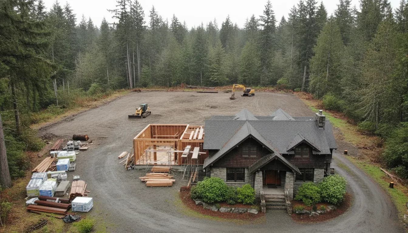 Western Washington home under construction beside an existing residence