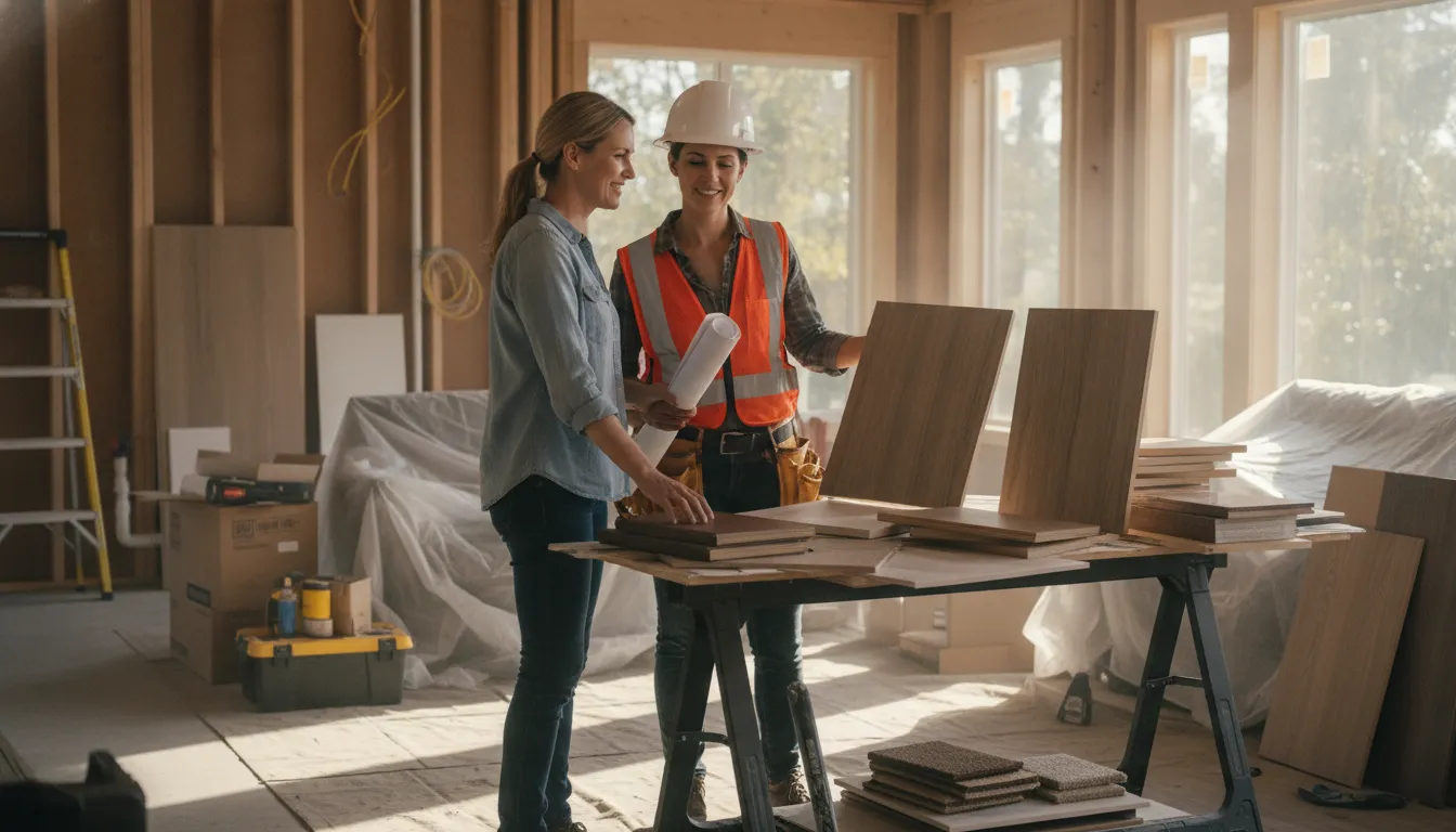 Project manager discussing remodeling selections with a homeowner