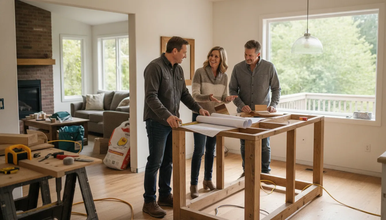 Homeowners discuss a residential remodel with their contractor